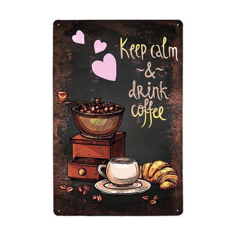 Juego de 4 placas de metal retro vintage con diseño de café