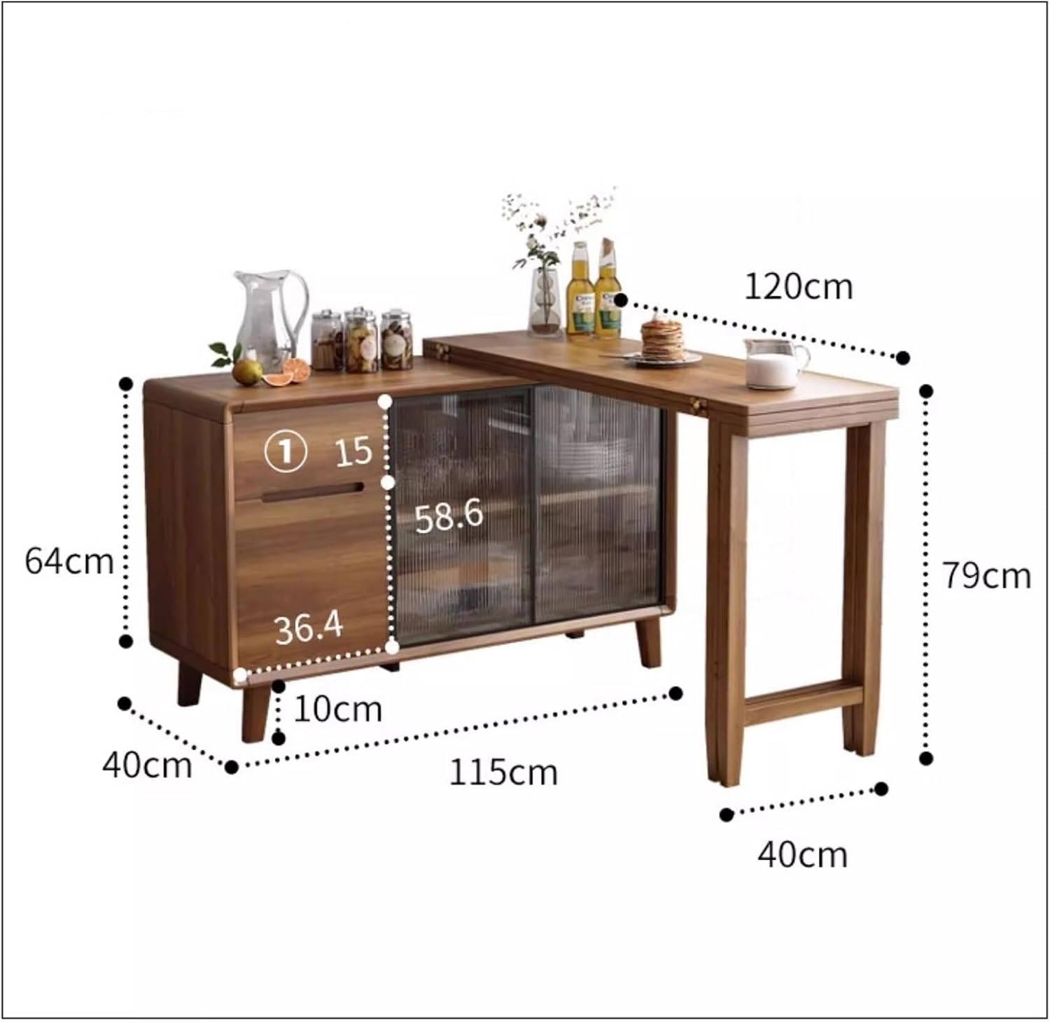 Storage Trolley Extendable Island Desk Sideboard Foldable Buffet Table Convertible Expandable Cabinet Shelving Organizer