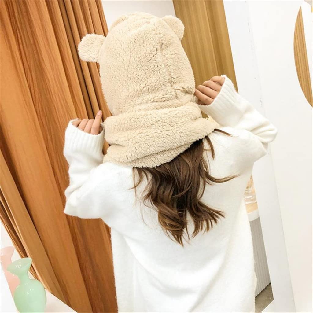 Inverno Carino Un Pezzo Cappello Orso Orecchie Orecchie Cappello Caldo Antivento Collo Sciarpa Cappuccio Studente Donne più Tappo Cashmere(3-Pack)