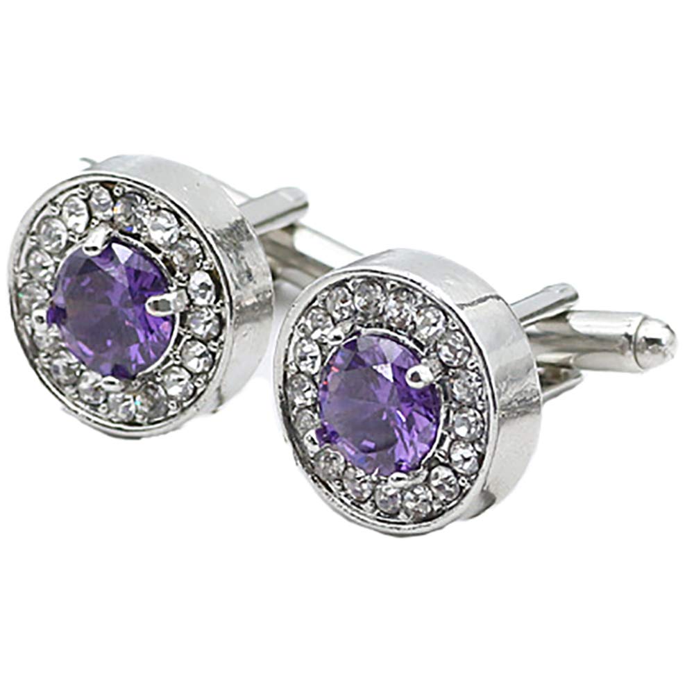 V & L Big Purple Cyrstal Round Silver Cufflinks