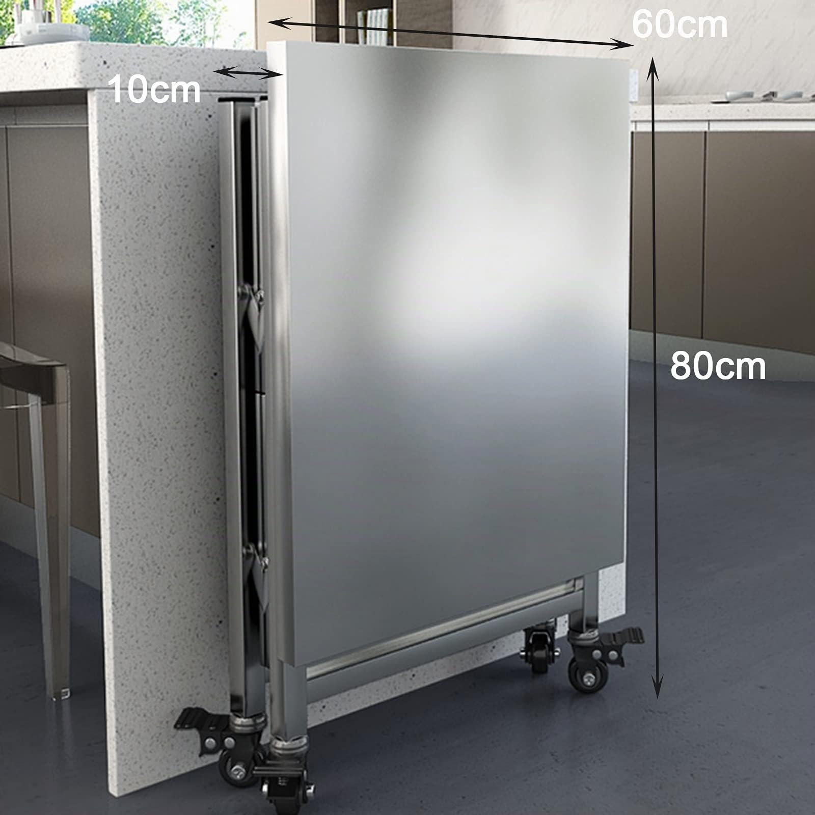 AMSXNOO Chariot de Service Cuisine 3 Plateaux Acier Inoxydable | À roulettes, Tables roulantes, Étagères de rangement, Pour salon et cuisine