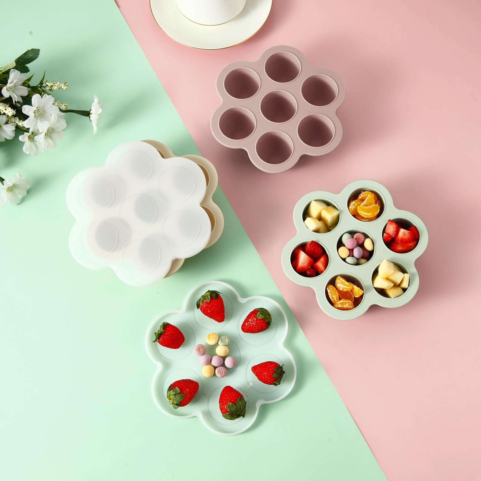 PandaEar 2 Pezzi Vaschette Silicone Alimenti per Bambini con Coperchi Stampo Congelatore