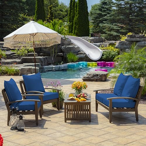 Image of Arden Outdoor Foam Deep Seat Cushion Set, 24 in x 24 in, Weather-Proof, Rain-Proof, Fade Resistant Patio Cushion, Bottom and Back Cushion for Chair, Sofa, and Couch Cobalt Blue Texture