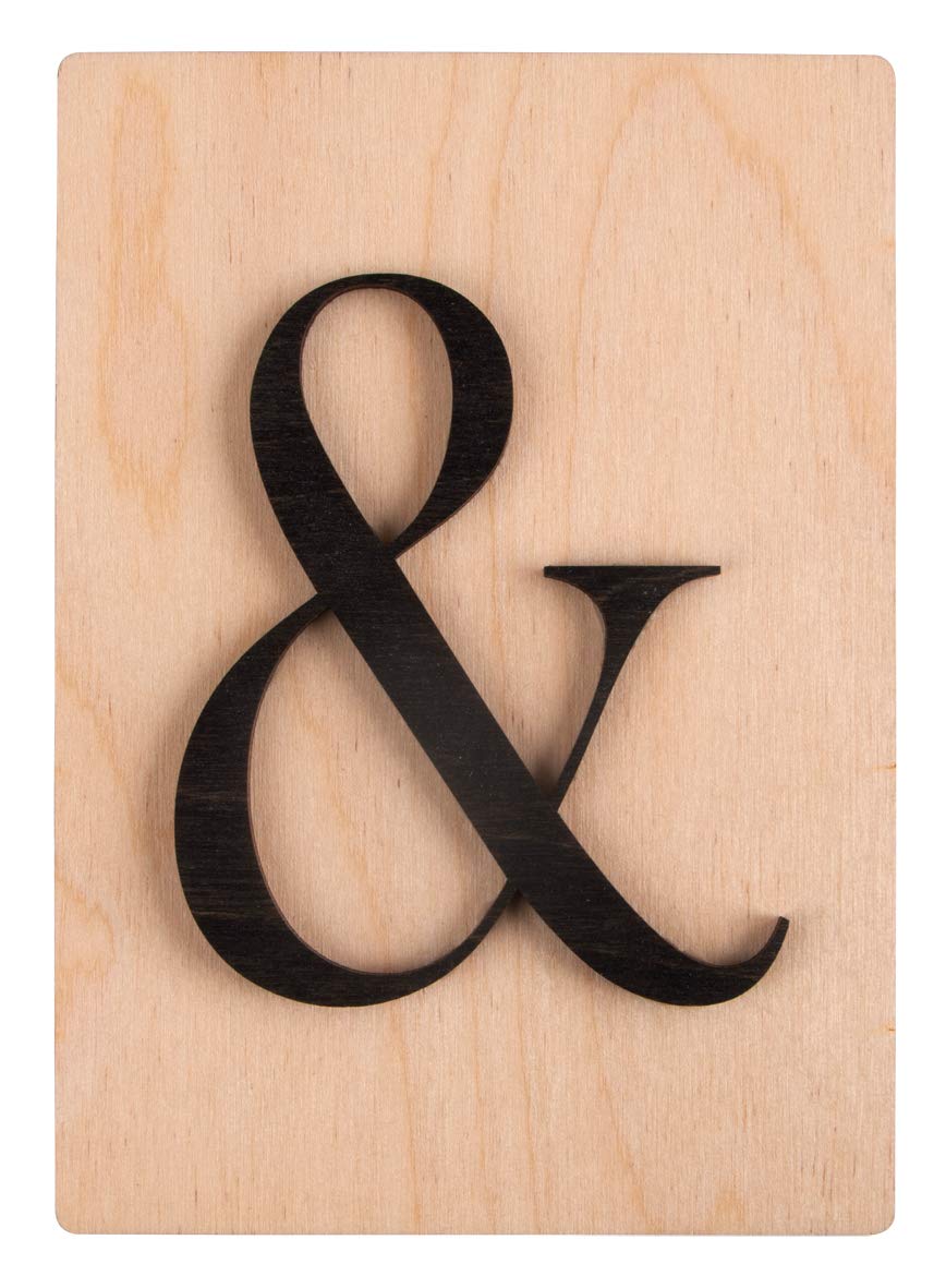 Rayher 63118576 Wood Tile with Ampersand Symbol for DIY Wall Art, And-Sign for Names, Words, Crafts and Wall Decoration, 10.5 x 14.8 cm