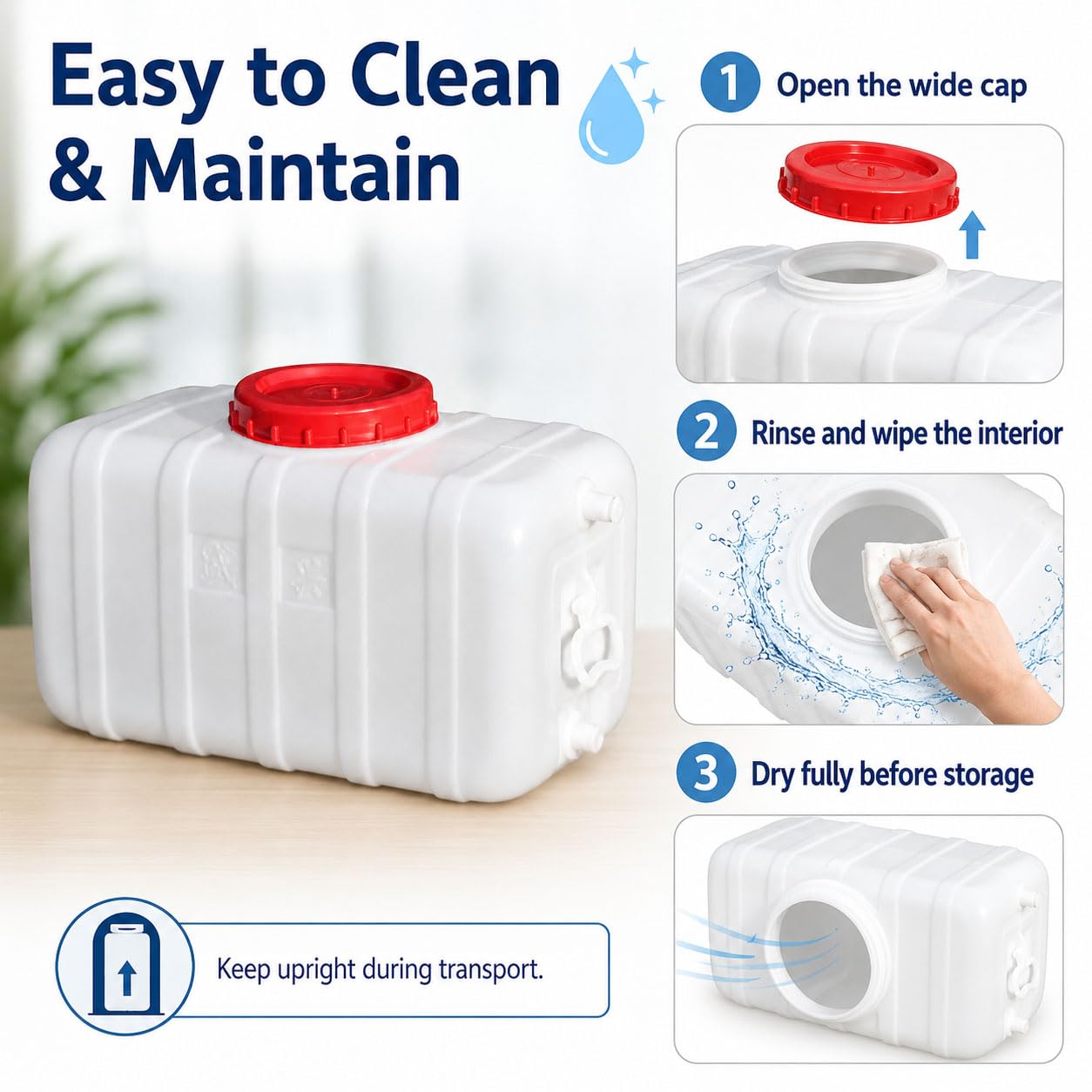 Wassertank mit Zapfhahn, Wasserbehälter aus lebensmittelechtem HDPE mit großer Öffnung und Seitengriff, für Camping, Wohnmobil, Garten und Notvorrat,60L