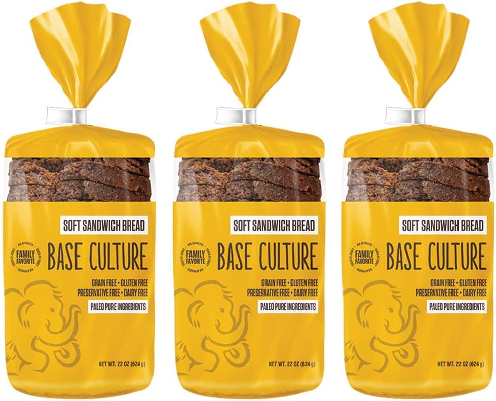 Base Culture Paleo Bread, Large Size | Delicious 100% Paleo Certified, Gluten Free, Grain Free, Non GMO, Dairy Free, Soy Free | Perfect for Sandwiches | 24oz, 18 Slices Per Loaf, 3 Count