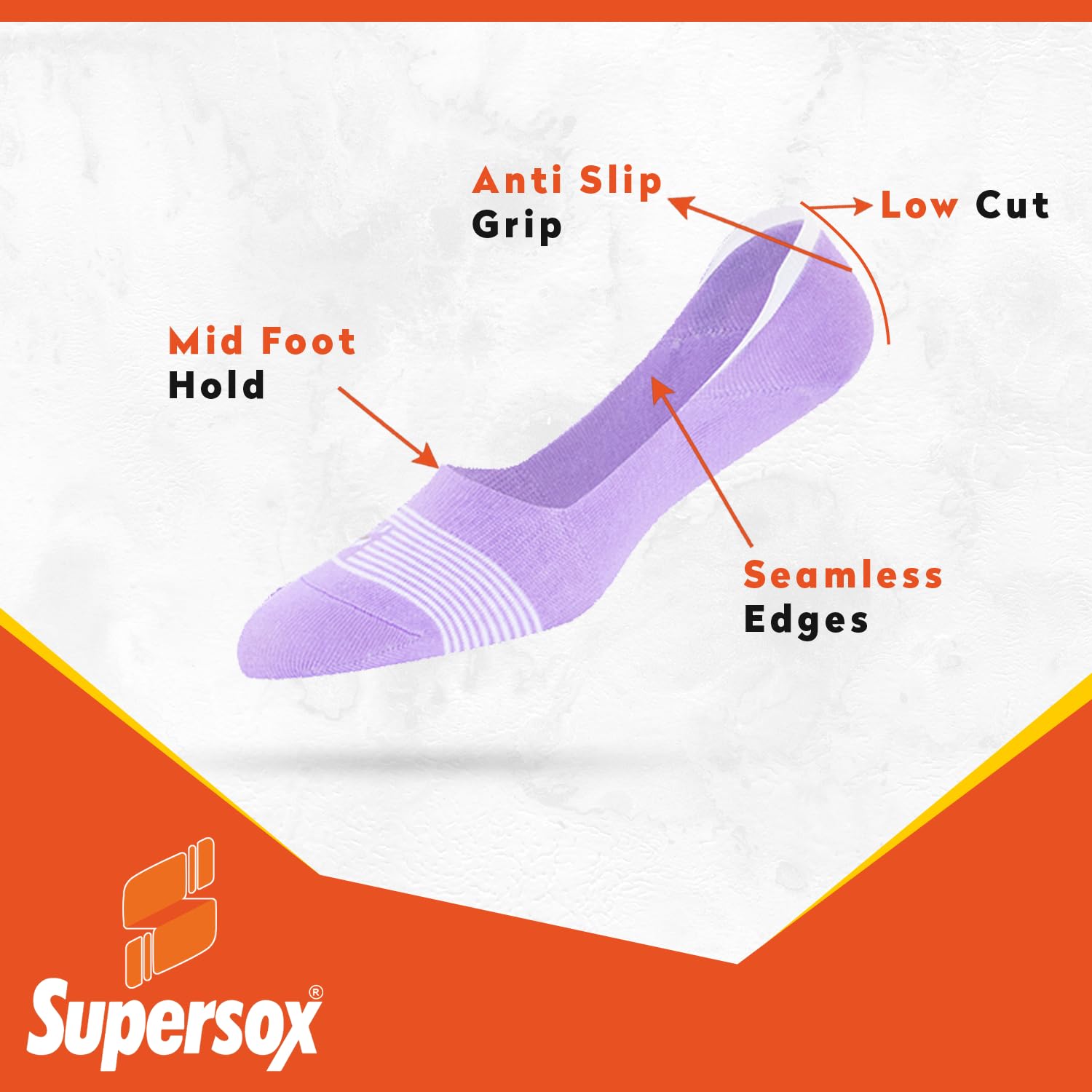 Supersox Stripe No Show Loafer Socks for Woman | Combed Cotton | Breathable & Moisture Absorbent | Anti-Odour | Anti-Slip Grip | Low Cut Invisible Fit | Multicolour | Pack of 4 1