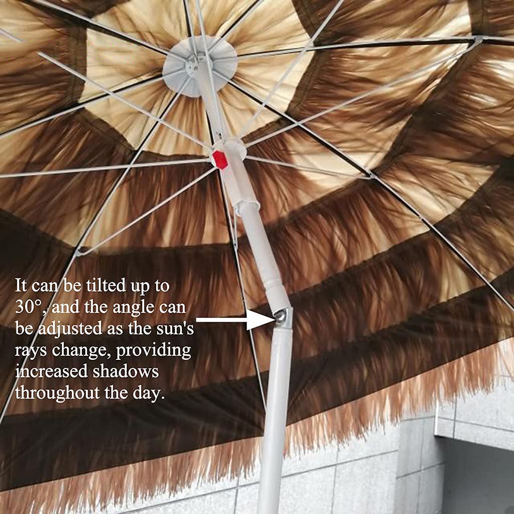 Sombrilla de rafia con base, diámetro de 160 cm, sombrilla de paja para exteriores con función de inclinación, sombrilla de playa hawaiana para jardín, mercado residencial