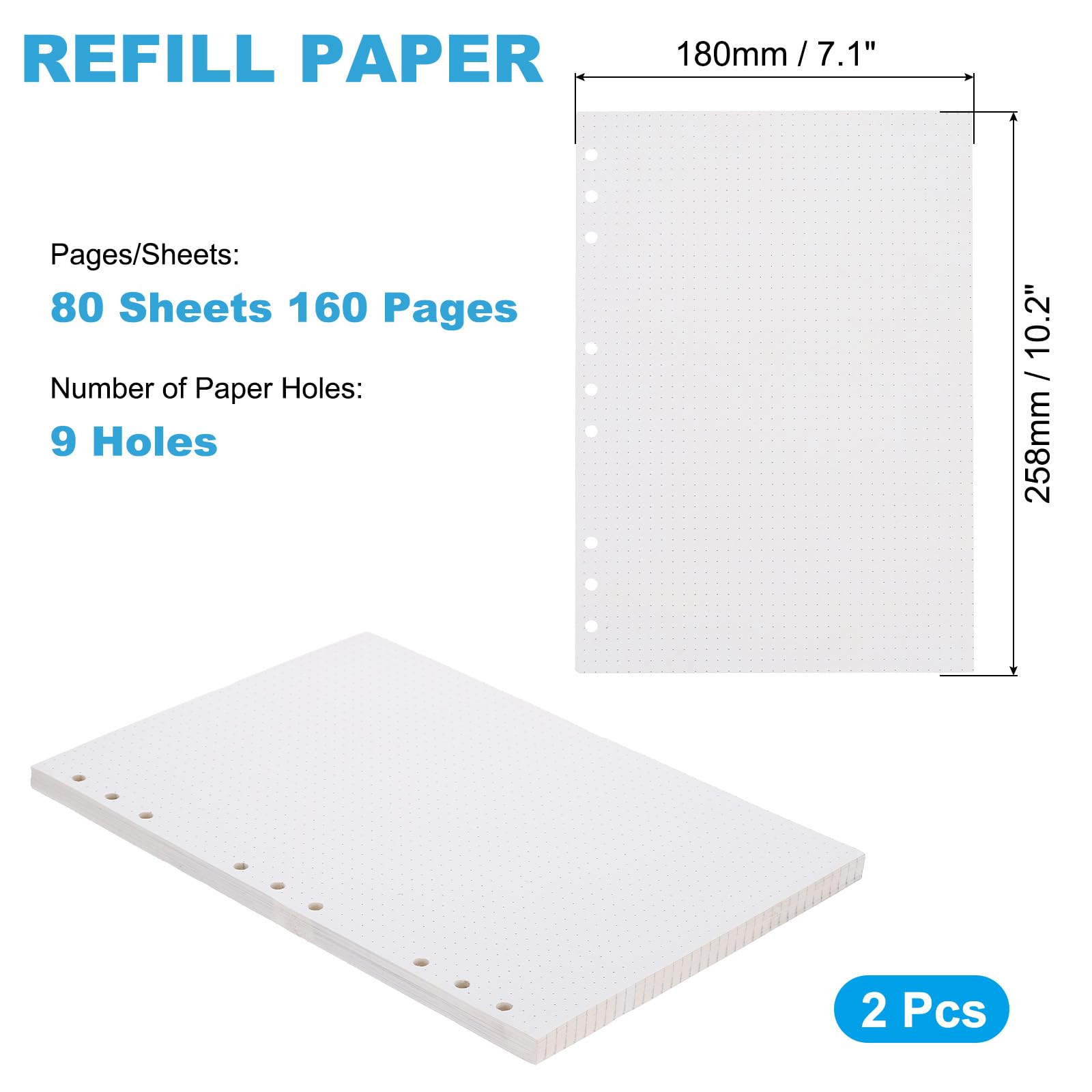 PATIKIL B5 Dot Grid Paper 9-Ring Binder Loose Leaf Planner Filler Paper Planner Inserts, 160 Sheets/320 Pages, Lined - Image 2