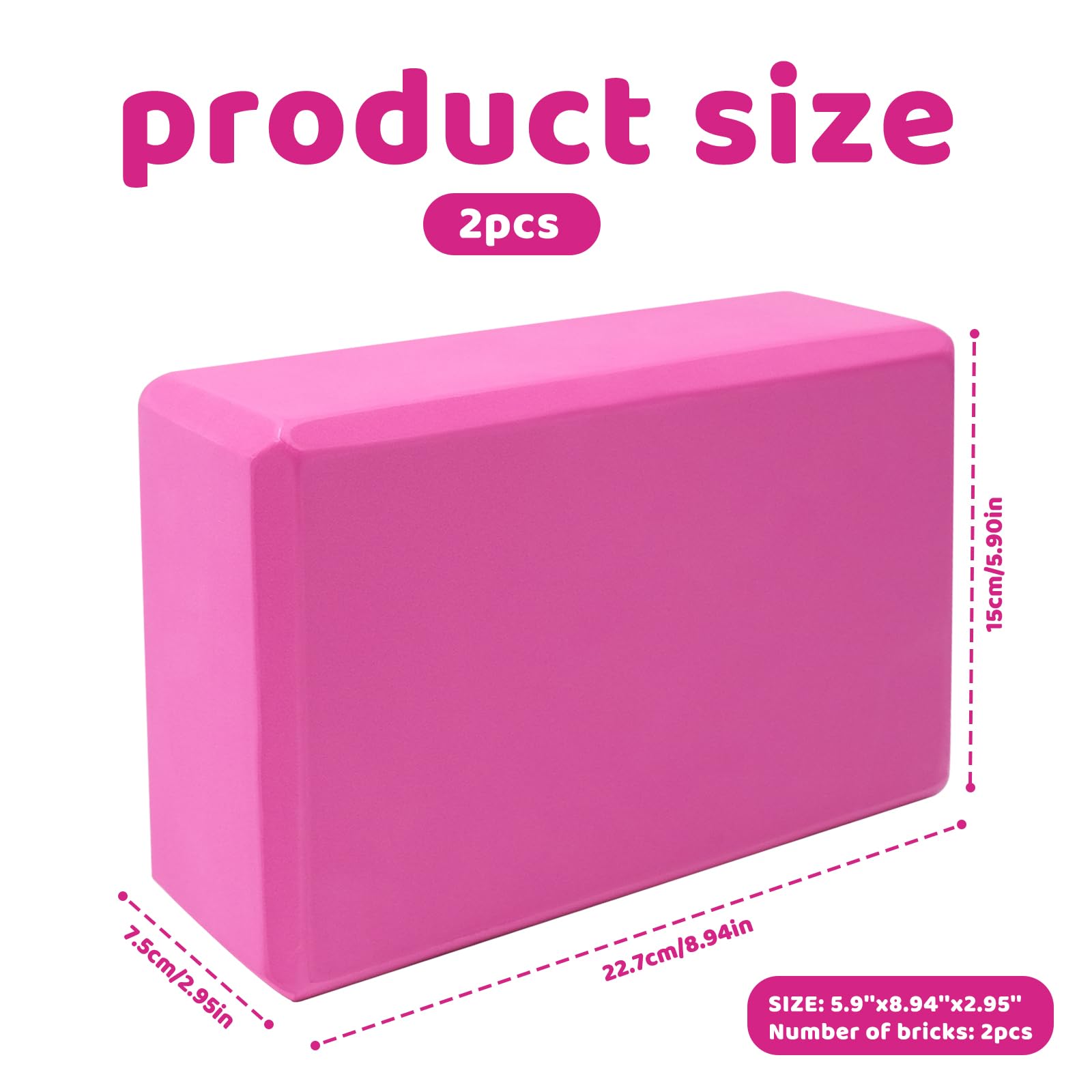 Lot de 2 blocs de yoga en mousse EVA légère haute densité, antidérapante, amélioration de la force, flexibilité, pour yoga, pilates, méditation