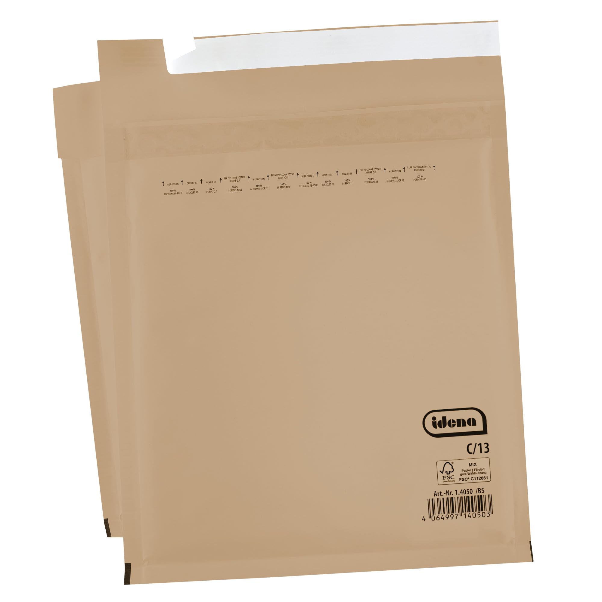 Idena 90577 - Enveloppes matelassées C/13, 100 pièces de 17 x 22,5 cm, enveloppes d'expédition autocollantes, enveloppes matelassées en papier FSC mixte, couleur marron