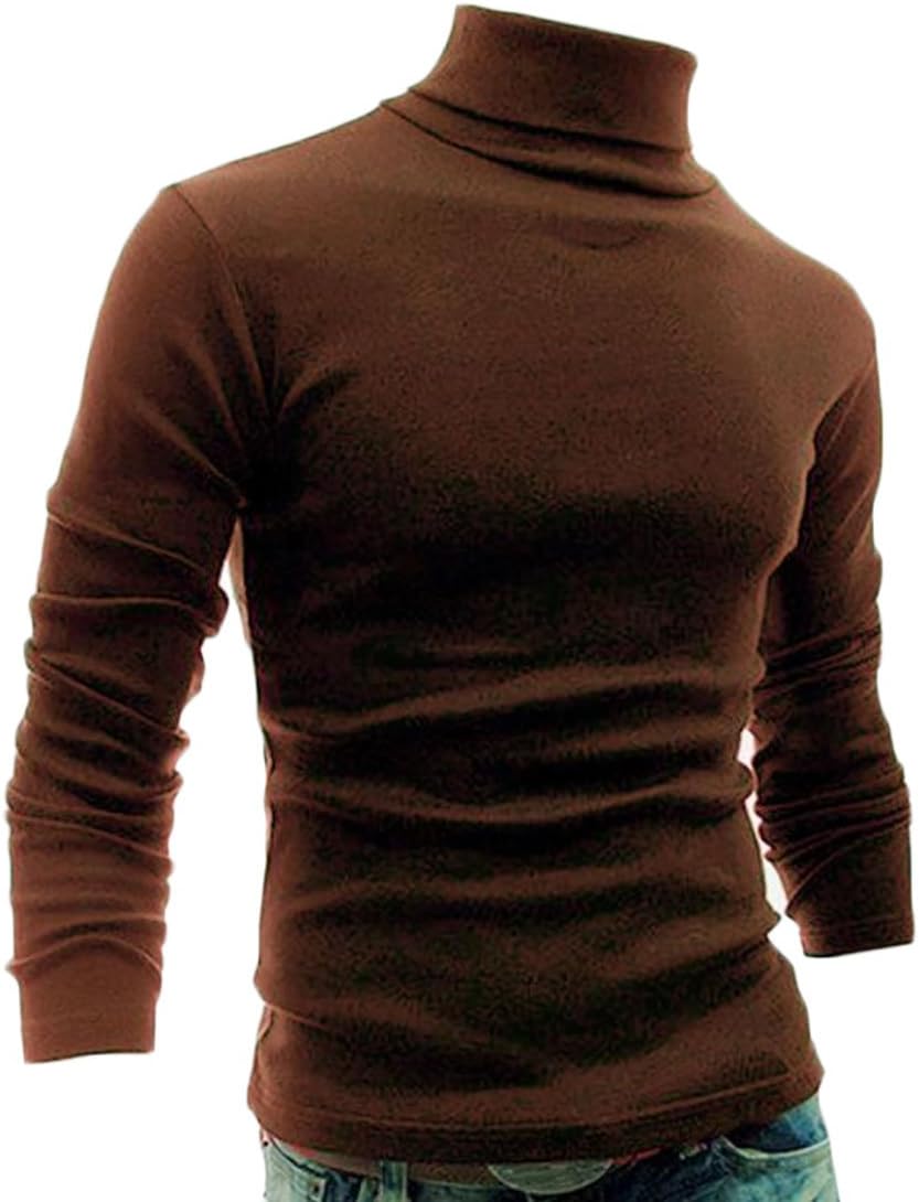 GRMO Mens Long Sleeve Turtleneck Warm Thick Solid Thermal T-Shirt Coffee US L