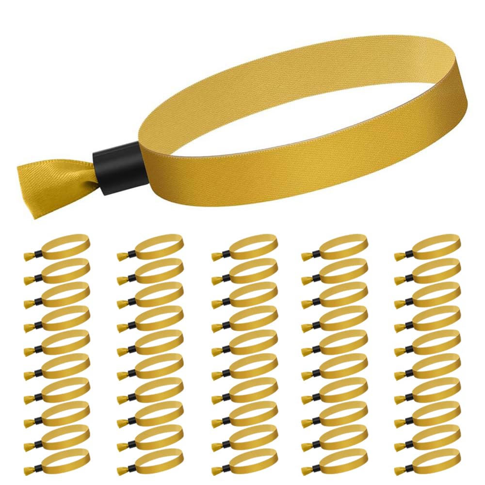 MSLSOZ 50pcs Fabric Event Wristbands, Disposable Wrist Bands for Event，Entrance Identification Wristbands, Suitable for Concerts, Events, Parties, Competitions. (Gold)