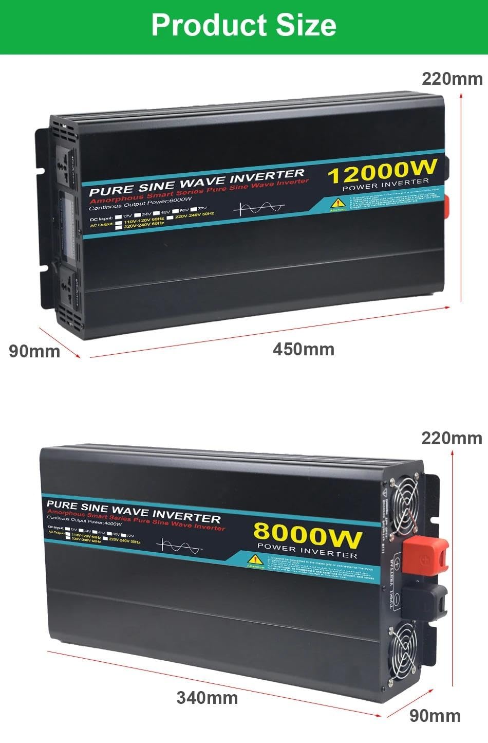 Onduleur Pur Sinus Onduleur pour Installation Solaire À Onde Sinusoïdale 12/24/48V À AC 220/8000/12000W Transformateur Tension Et De Fréquence(12000W 24V)