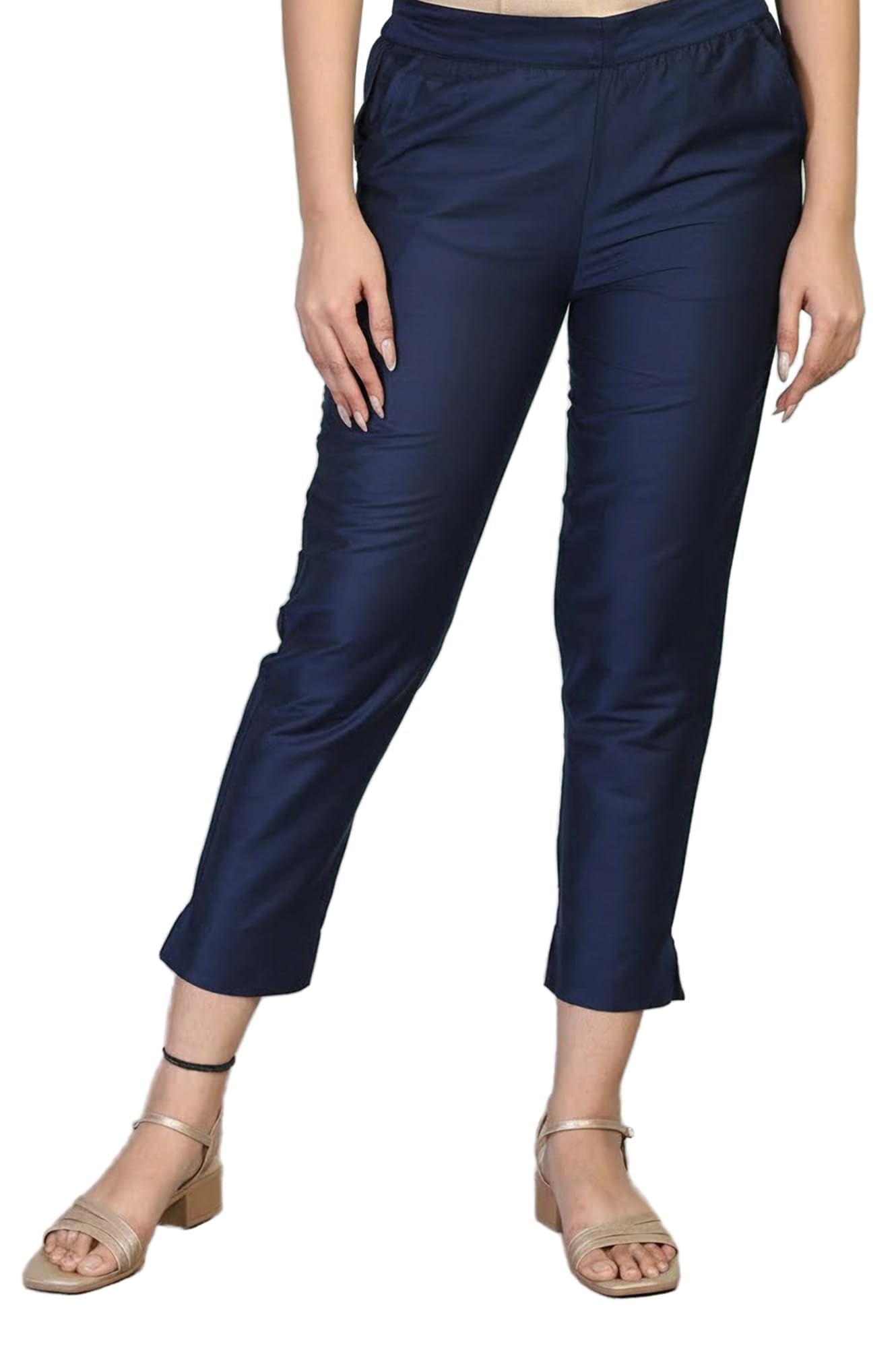 Aurelia Women's Yarn Dyed Solid Lyocell Straight Fit Ankle Length Trousers in neutral