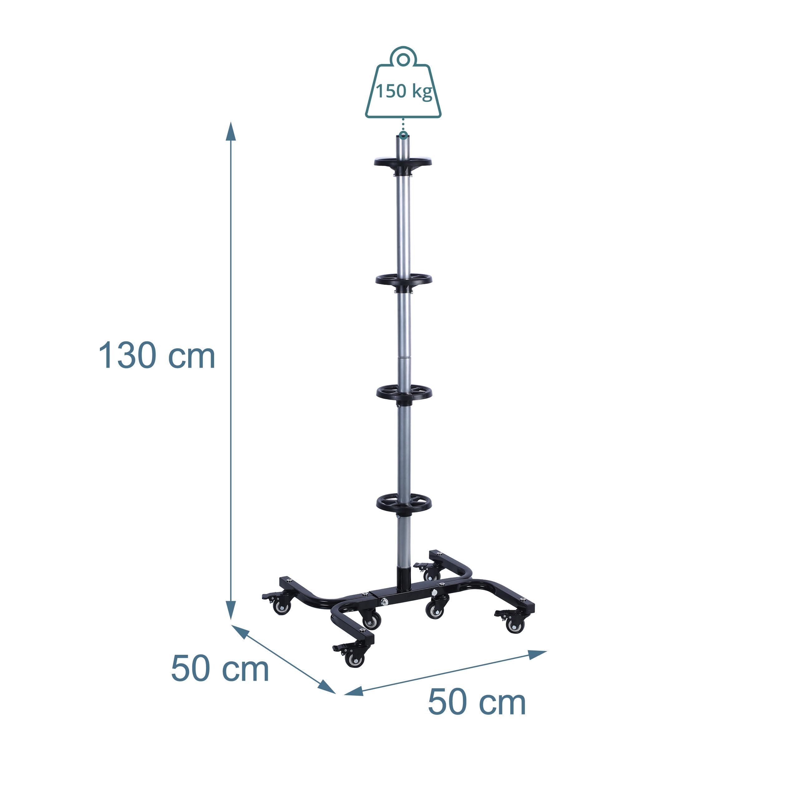 Relaxdays Support de pneus à roulettes pour 4 Jantes, Charge 150 kg, Acier Noir, 130×50×50 cm