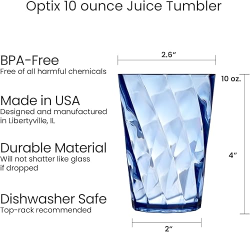 Miniatura 5 de US Acrylic Optix - Vasos de plástico reutilizables (juego de 8) vasos de jugo de 10 onzas en colores de joya, vasos sin BPA, fabricados en Estados
