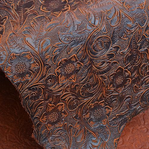 Genuine Leather Tooling Sheets Cowhide Western Cowboy, Leather Sheets for Crafts Tooling Sewing Wallet Earring Hobby (Red Brown_Wester Cowboy 8" x 12")