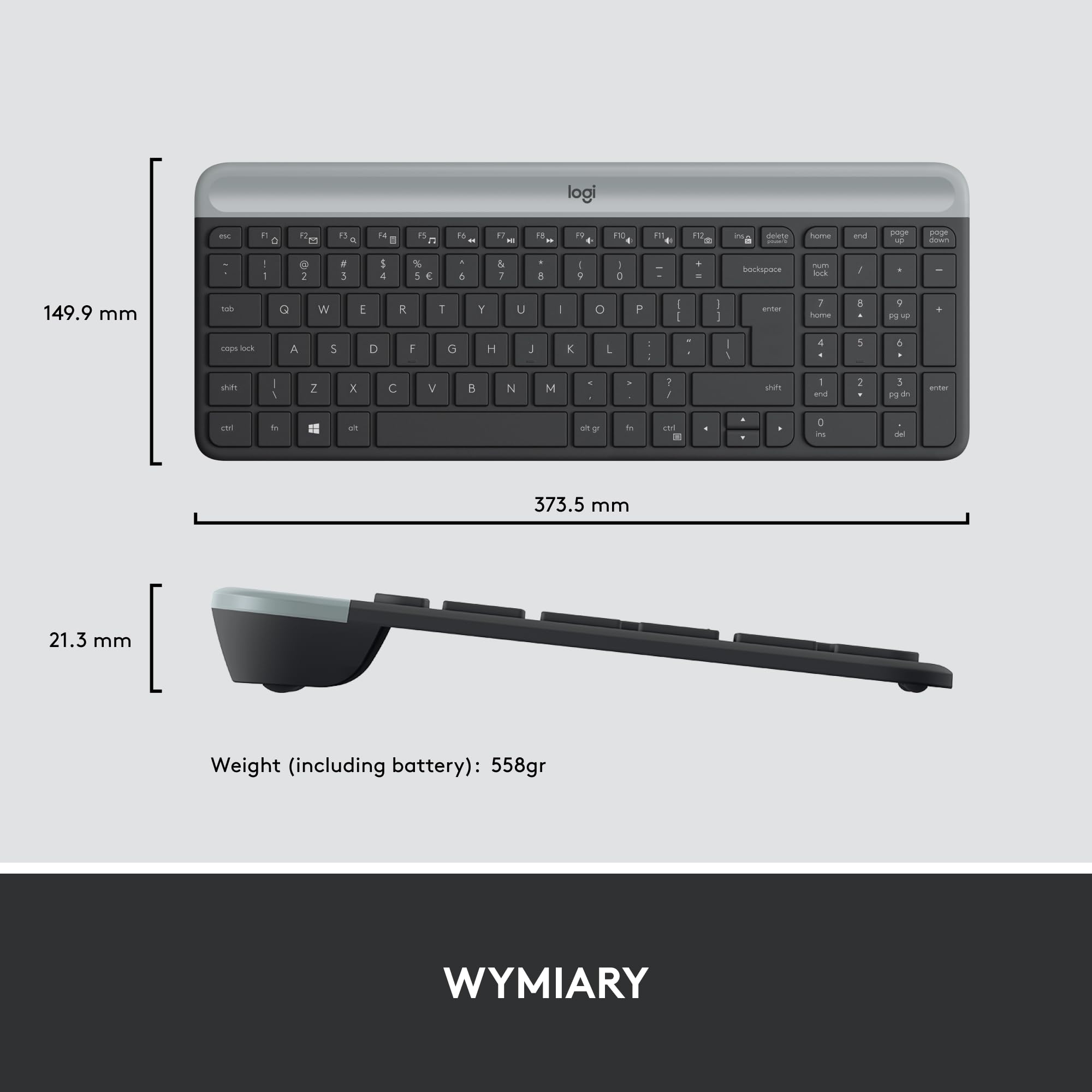 Logitech Desk Mat - Studio Series, Wielofunkcyjna duża mata na biurko, szeroka podkładka pod myszkę, MK470 Smukła klawiatura i mysz bezprzewodowa, zgodność z Windows, US INT'L - Czarny