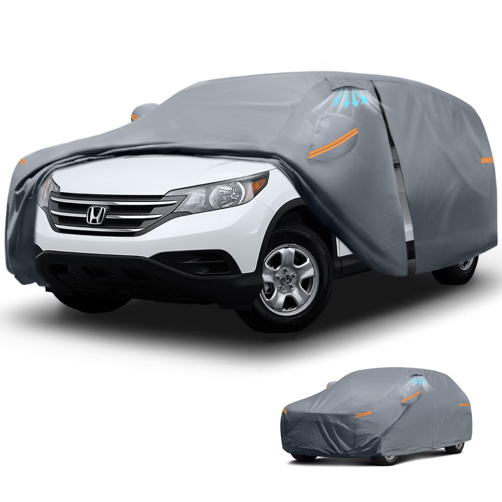 Funda impermeable para coche Honda CR V 2014-2025 con ventilación transpirable. Funda premium mejorada con forro de algodón y cierre de cremallera. Protección contra el sol, la lluvia, la nieve, el polvo y los rayos UV. Incluye toalla.