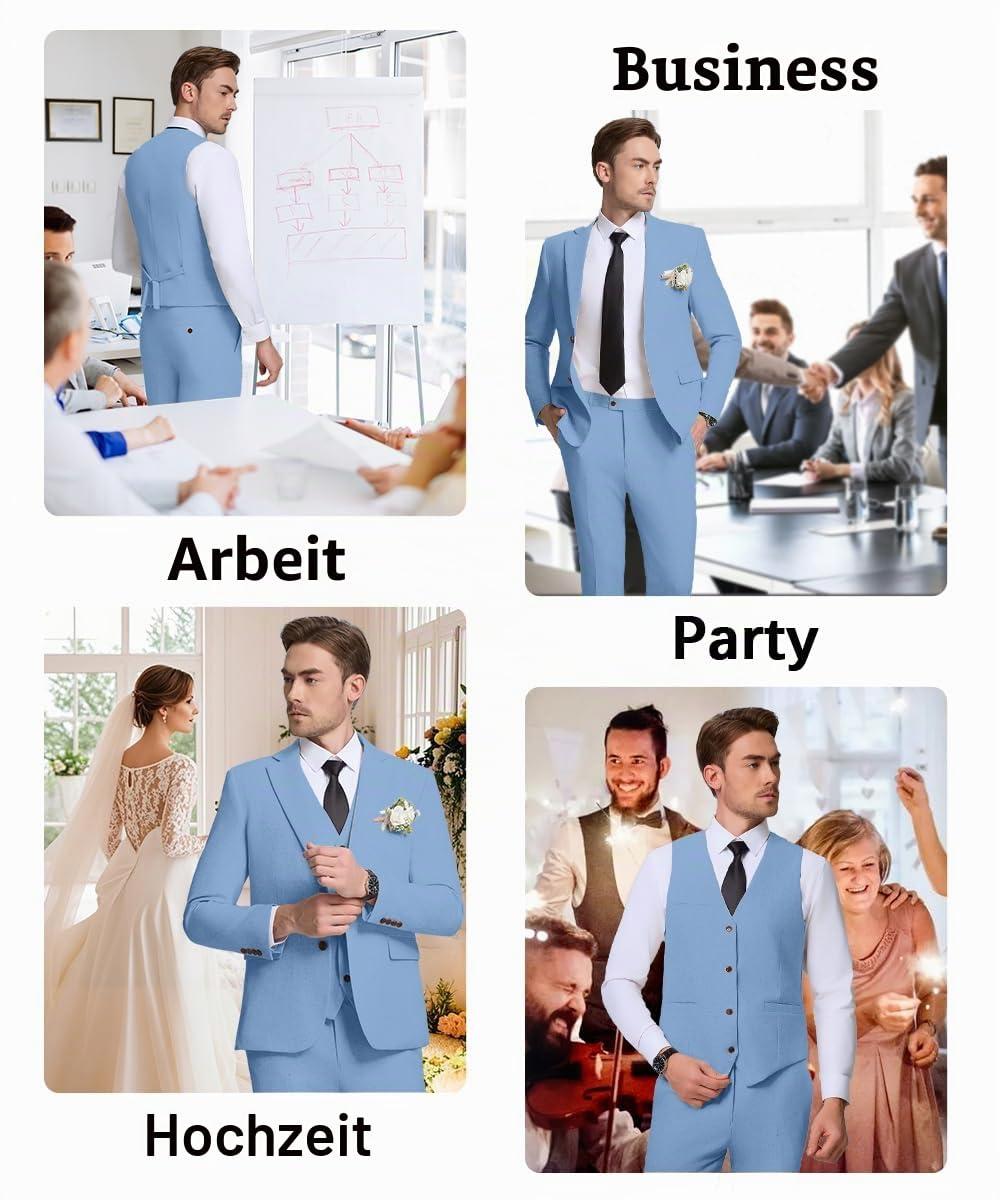 3-teiliges Herren-Anzug-Set aus Leinen, lässig, leicht, Blazer, Jacken, Westen, Hosen, Set für Hochzeit, Business, Abschlussball, Anzug