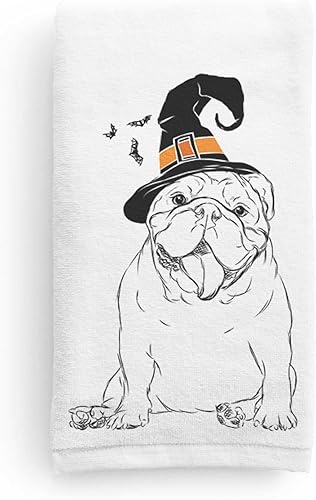 Inkopious Sombrero de bruja Tanque El Bulldog Inglés Toalla de mano decorativa de Halloween