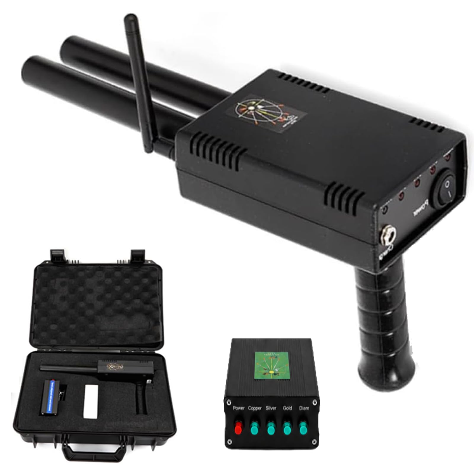Detector de metales de mano, profesional, doble muestra, alcance de 1000 m, 20 m de profundidad, detector de tesoros, dorado, con bolsa portátil para adultos