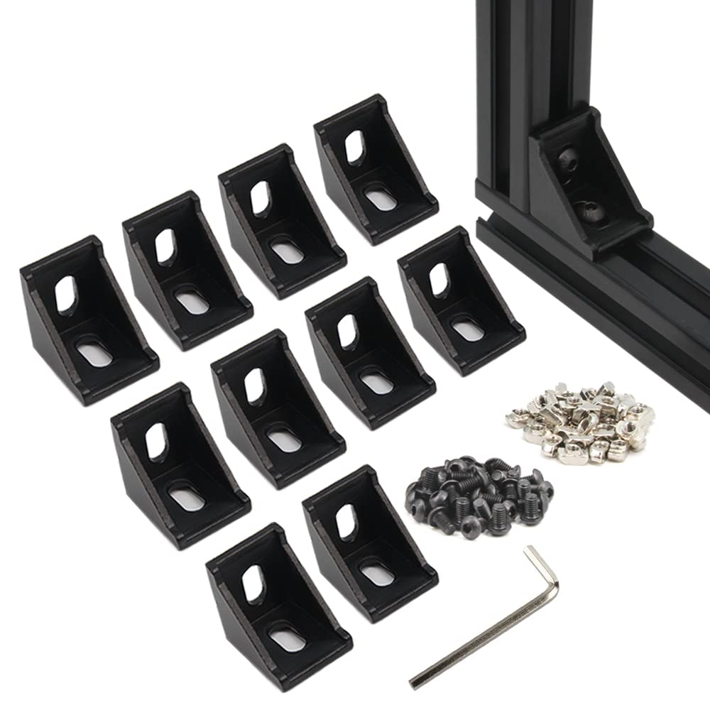 Yeebyee 3030 Right Angle Corner Bracket Gusset 2 Hole with M6x10mm Screws and T-Nuts for 8mm Slot 3030 Series Aluminum Extrusion Profile