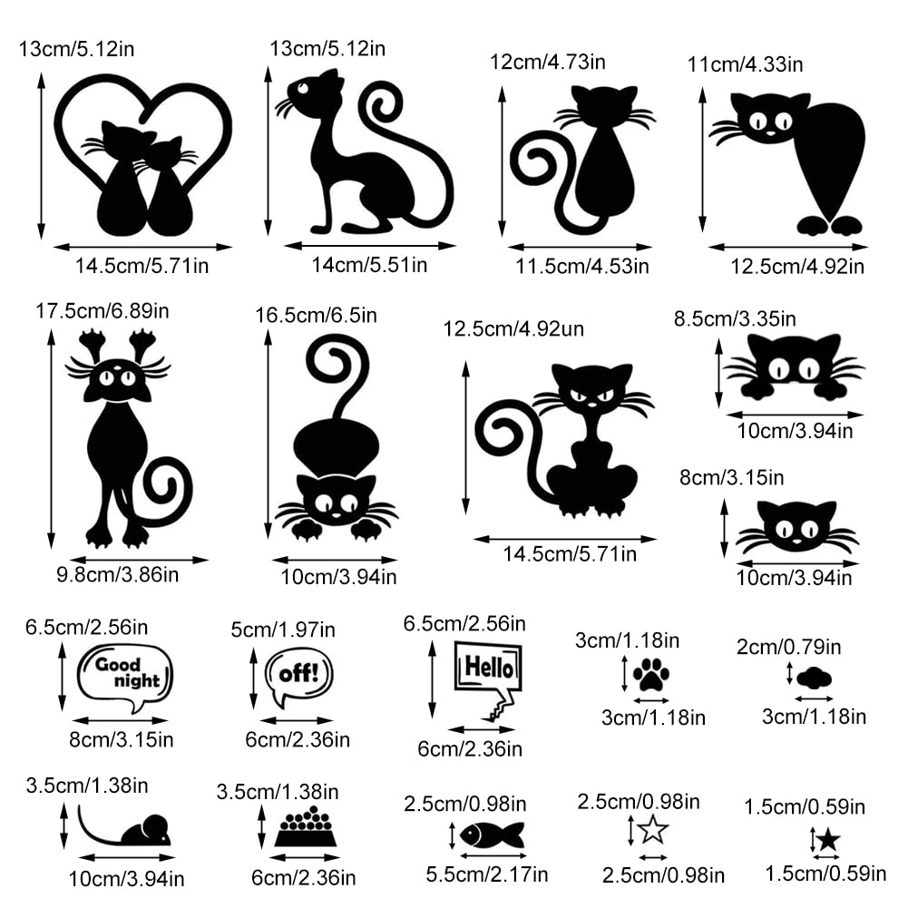 Stickers Interrupteur, Cat Light Switch Stickers Funny Animal Stickers Muraux pour Chambre Salon Noir 16Pcs