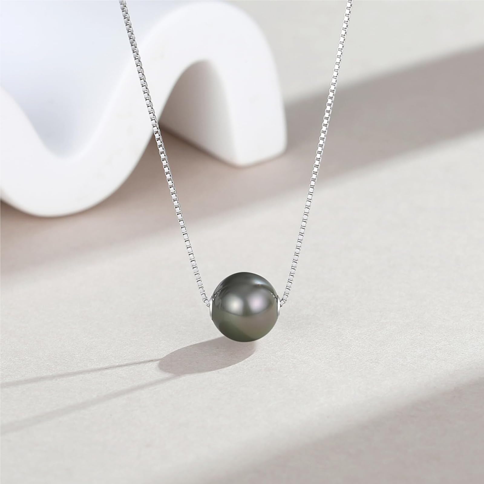 Perlenkette Perlen Kette Halskette Mit Schwarzen Tahiti-Perlen For Damen, Anhänger Mit Schwarzen Zuchtperlen Perlenschmuck