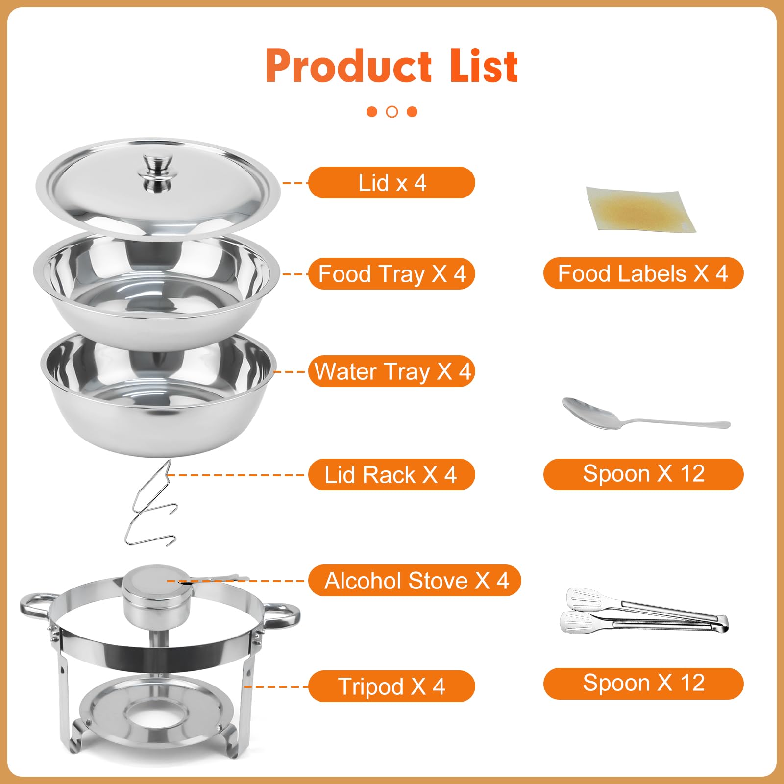 4er-Pack Chafing Dishes Buffet Set, Chafing Dishes Wärmer aus Edelstahl, Buffet Speisenhalter mit Deckel für Restaurant, Bankett, Party, Picknick, Cafeteria