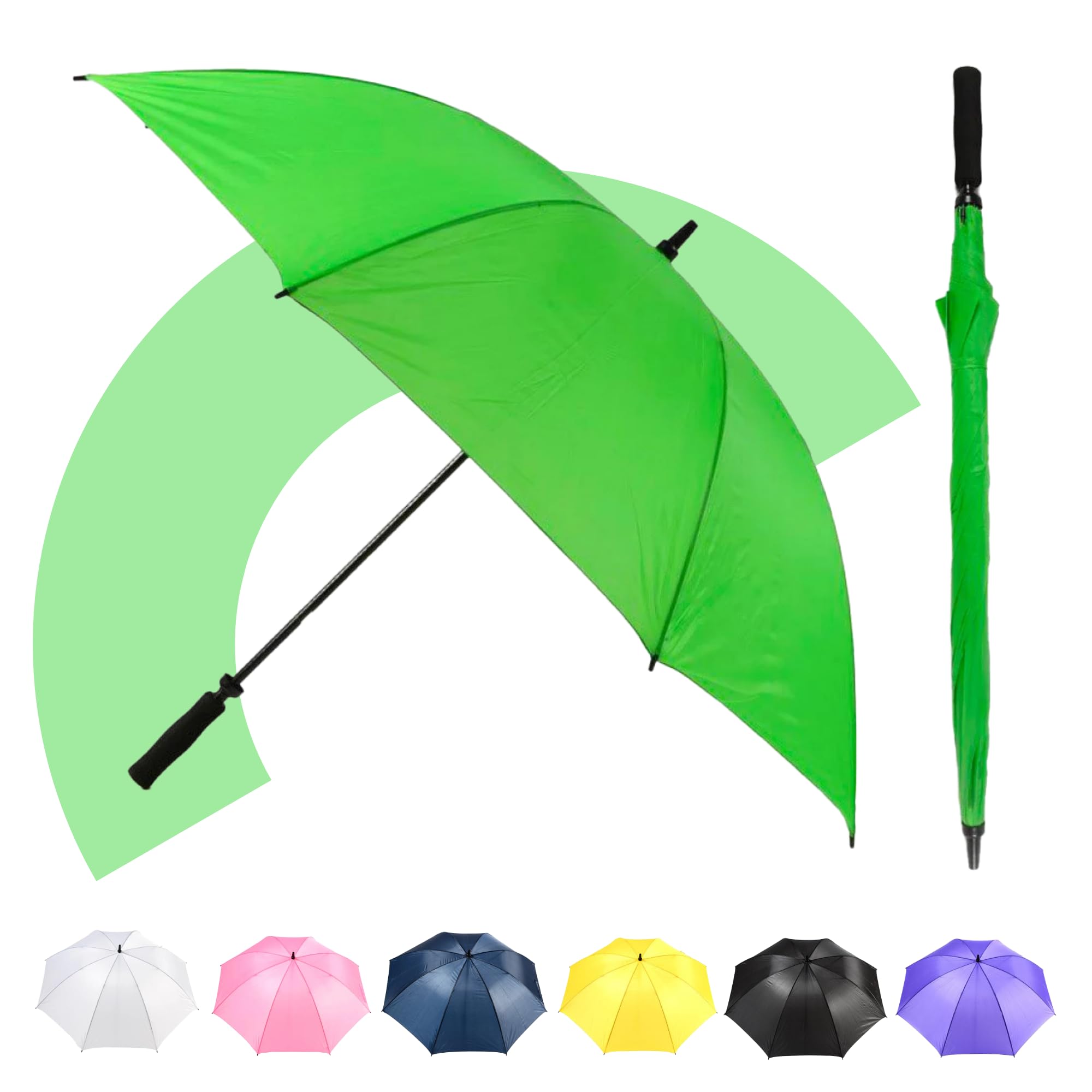 Jollybrolly Light Green Shamrock Green Golf Umbrella – Big Sun Umbrella, Strong Fibreglass Stick, Windproof, Waterproof, Large Canopy For Sun Protection, Perfect For Golf & Uk Weather