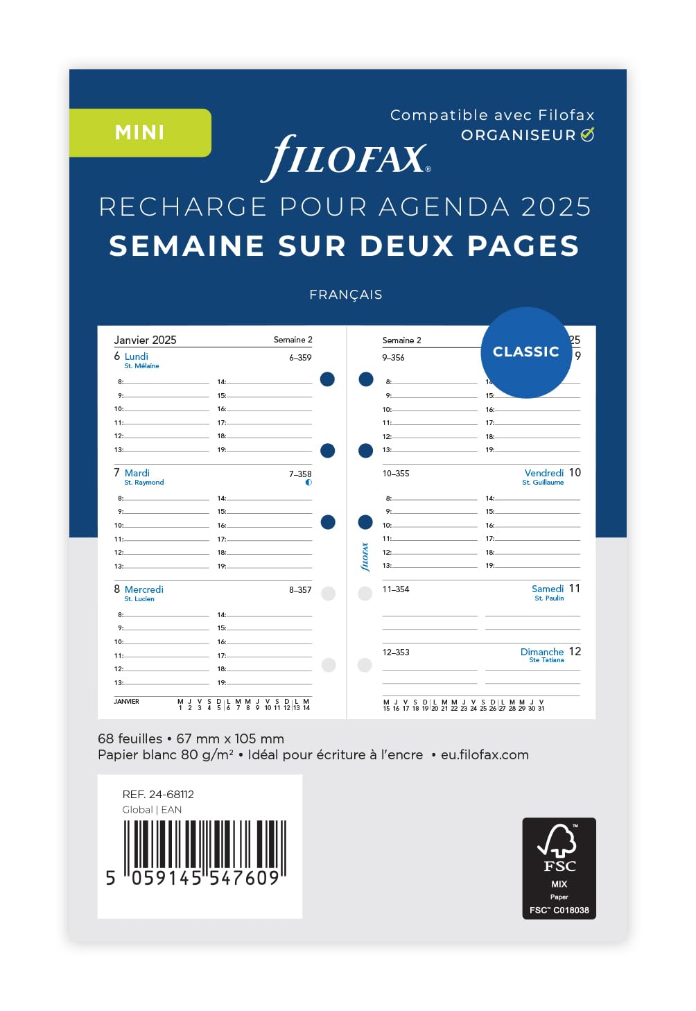 Filofax Mini 1 Week on 2 Pages French 2025