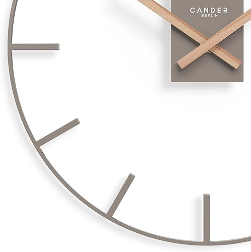Miniatura 4 de Cander Berlin Jenson - Reloj de pared XXL silencioso de 15.7 pulgadas, manecillas de madera de metal sin tictac, grande, moderno, gris cálido, sala