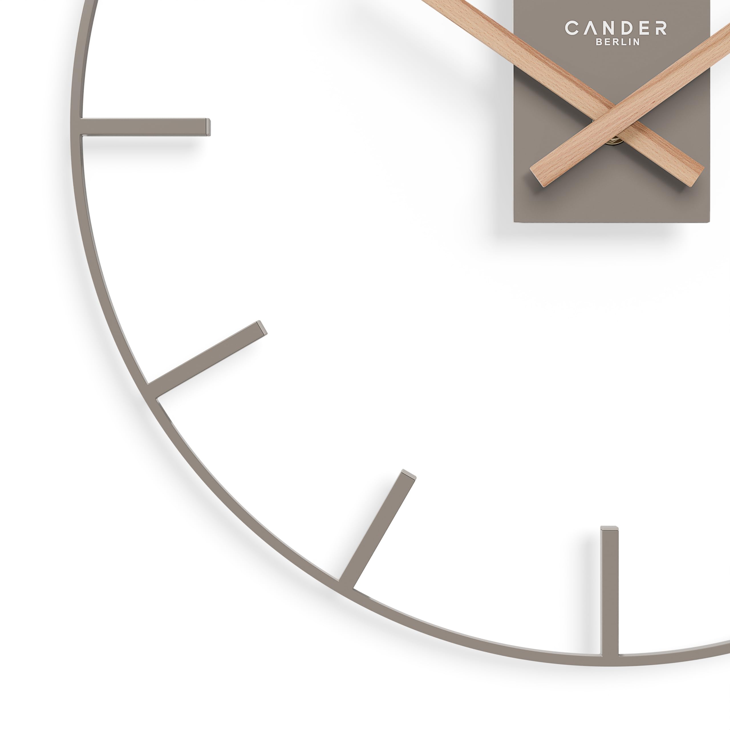 Cander Berlin Jenson XXL Wanduhr lautlos 40 cm Metall Holz-Zeiger ohne Ticken groß modern warmgrau Wohnzimmer Küche Vintage