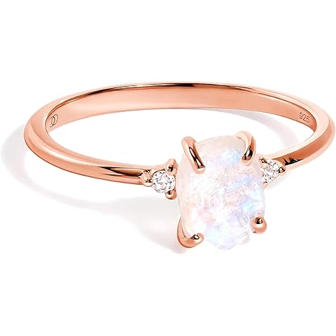 Moon Magic | Authentic Amethyst, Rose Quartz, Aquamarine, Moonstone Rings for women | Real 925 Sterling Silver | 18K Rose Yellow Gold Raw Crystal Rings for Women | Genuine Jewelry