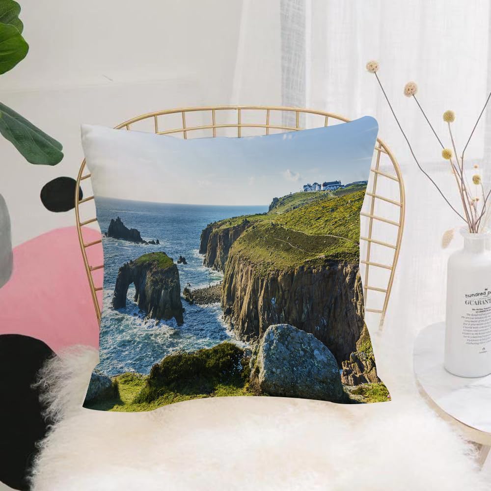 HYMSXW Cushion Cover,Throw Pillow Case Home Decorative for Living Room Bedroom Sofa Chair 20X20 Inch,Cornwall Coastline,Pillowcase 50X50cm
