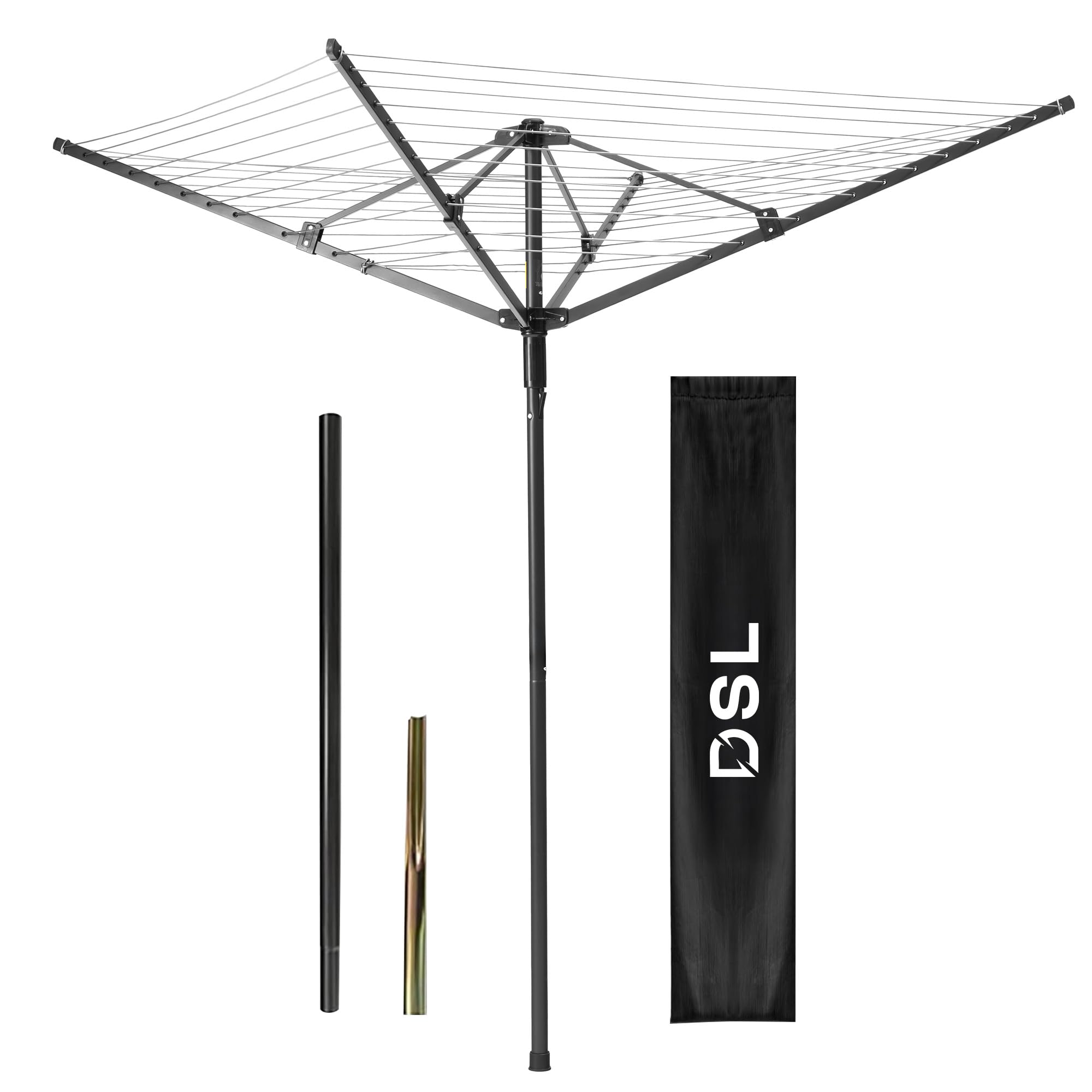DSL Rotary Washing Line, 45m Heavy Duty 4 Arm Rotating Outdoor Clothes Airer, Foldable