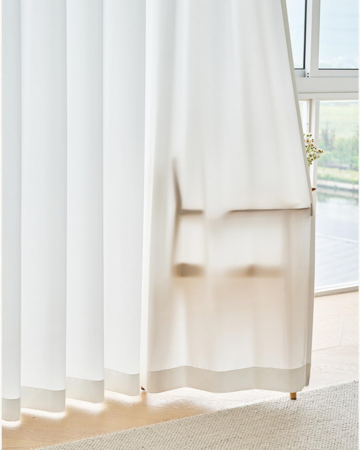 Półprzezroczyste zasłony, 2-częściowe krótkie zasłony filtrujące światło do salonu, poliester, plisowana konstrukcja, 125 wys. x 236 W