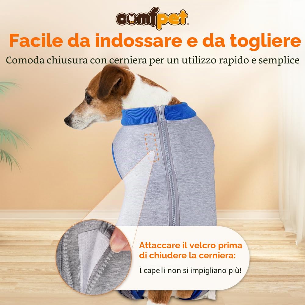 Tuta Recupero per Cani con Cerniera, Body Post-Operatorio per Cani Gatti
