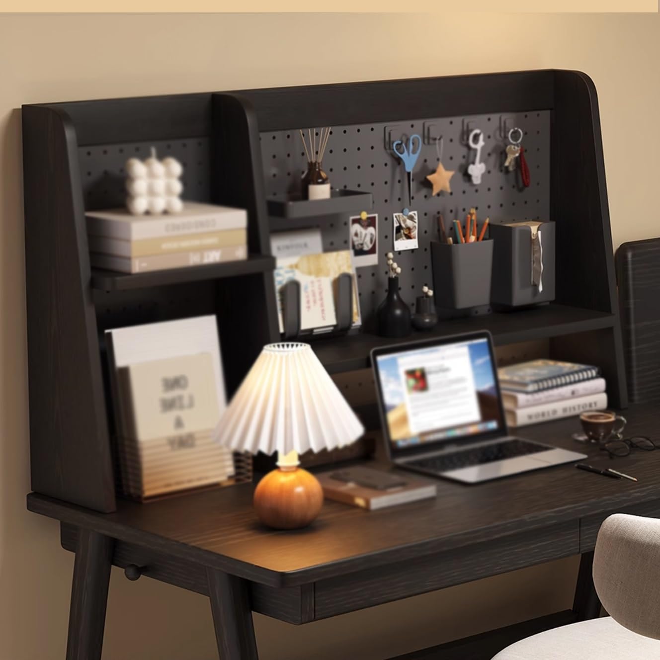 Schwarzes Schreibtischregal aus Holz – verdickte Paneele für Home Office & Wohnheim, stabiler Boohelf, Slish Schreibtisch-Nizer, funktionales Bürozubehör