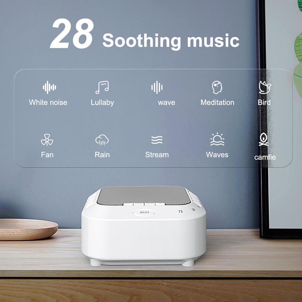 Ora Sound Machine Solfeggio Frecuencias, máquina de sonido de ruido blanco, ayuda portátil para dormir de ruido blanco con 28 sonidos relajantes, 3 modos de temporizador, recargable por USB para
