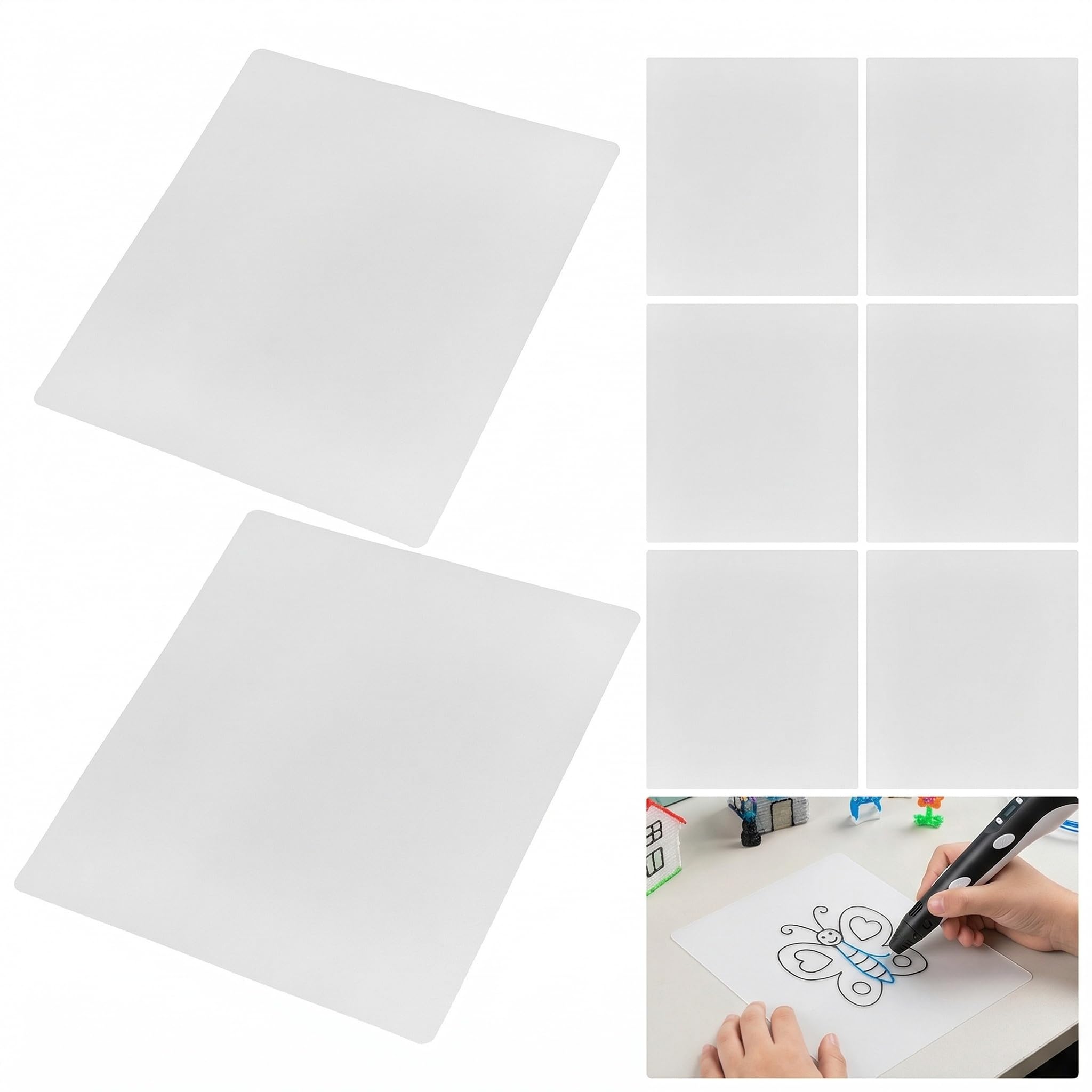 Angoily 10 tappetini per penna 3D trasparenti in PVC, per bricolage, portatili, adatti per diversi pennarelli a pressione 3D, tappetino da schizzo riutilizzabile