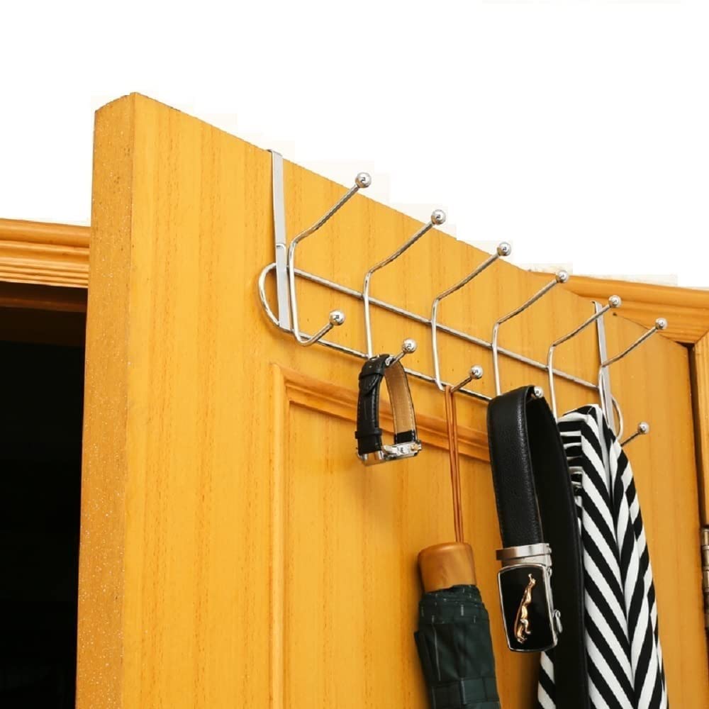 WOTOFY Door Hanger for Cloth Hanging Multifunctional Metal Chrome Finish Door Hook Organizer for Clothes Towel Coat Hanging Hook (2 Hook - White)