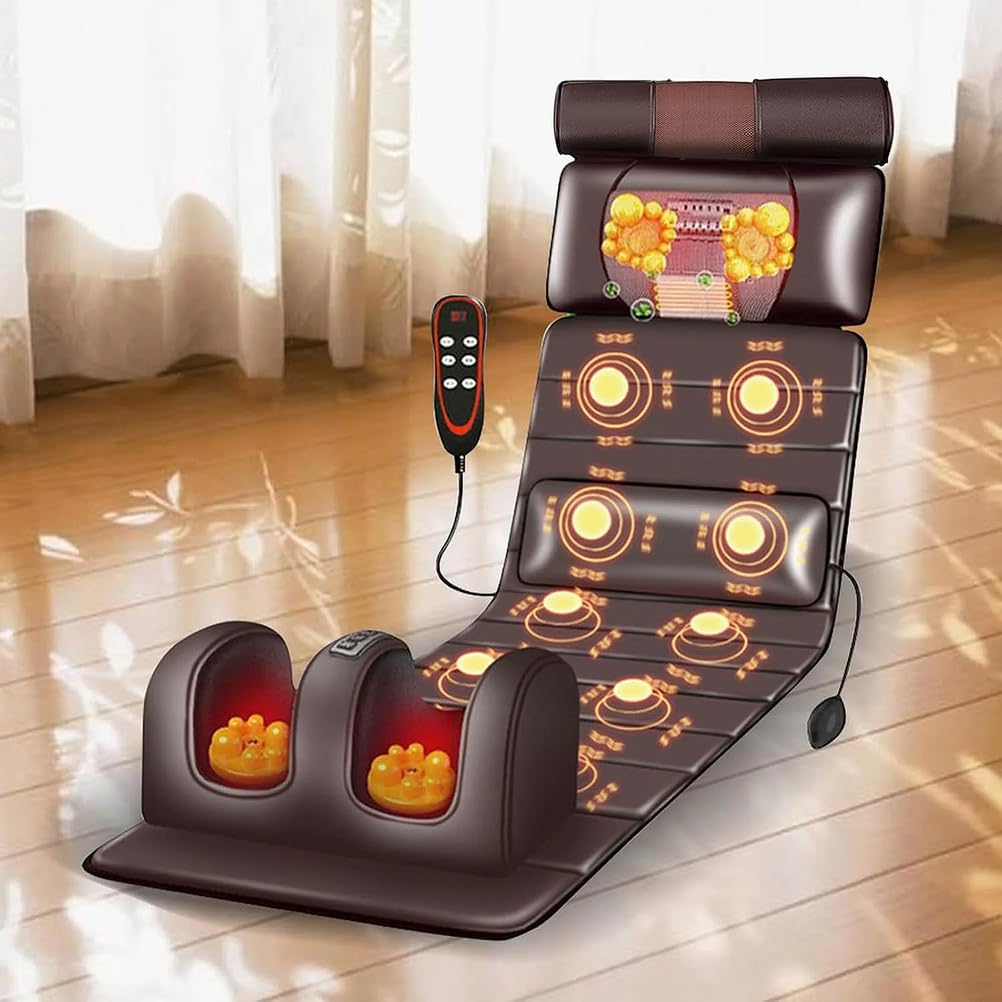 Estera de Masaje de Cuerpo Completo, Colchón de Masaje Térmico con 10 Motores de vibración y 20 Cabezales De Masaje Shiatsu para Cuello, Espalda, Cintura, Piern