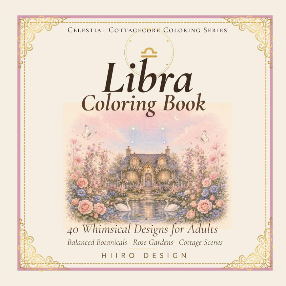 Celestial Cottagecore: Libra Coloring Book: 40 Celestial Designs — Balanced Botanicals, Rose Gardens & Cottage Scenes for Adults (Celestial Cottagecore Coloring Series)