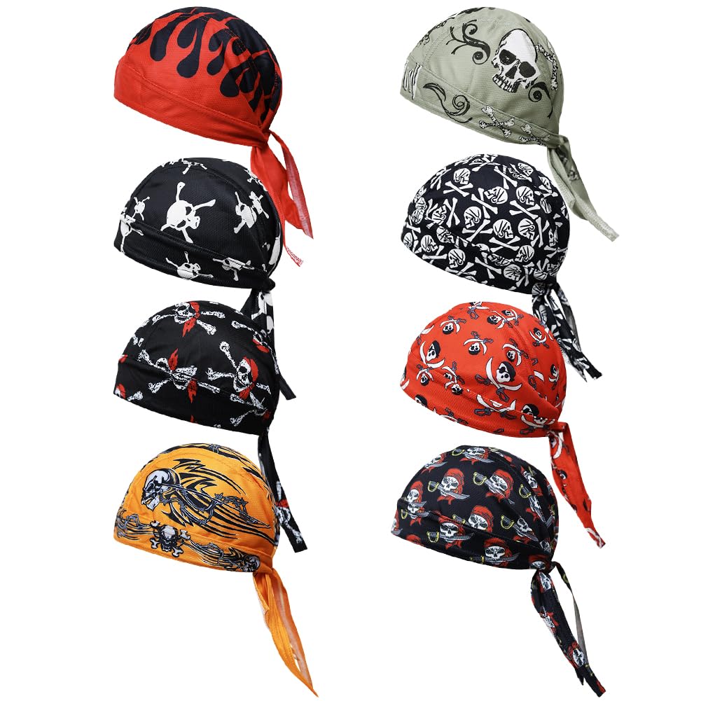 8Pcs Do Rag Skull Cap Sweat Wicking Doo Rag Helmet Liner Cooling Cap Motorcycle Cycling Head Wraps Bandana