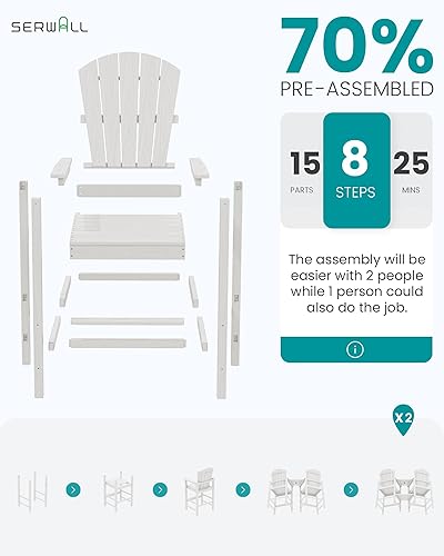 Miniatura 7 de SERWALL Juego de 2 sillas Adirondack altas con bandeja de conexión de doble capa, sillas de exterior de altura de barra de HDPE, taburetes de bar
