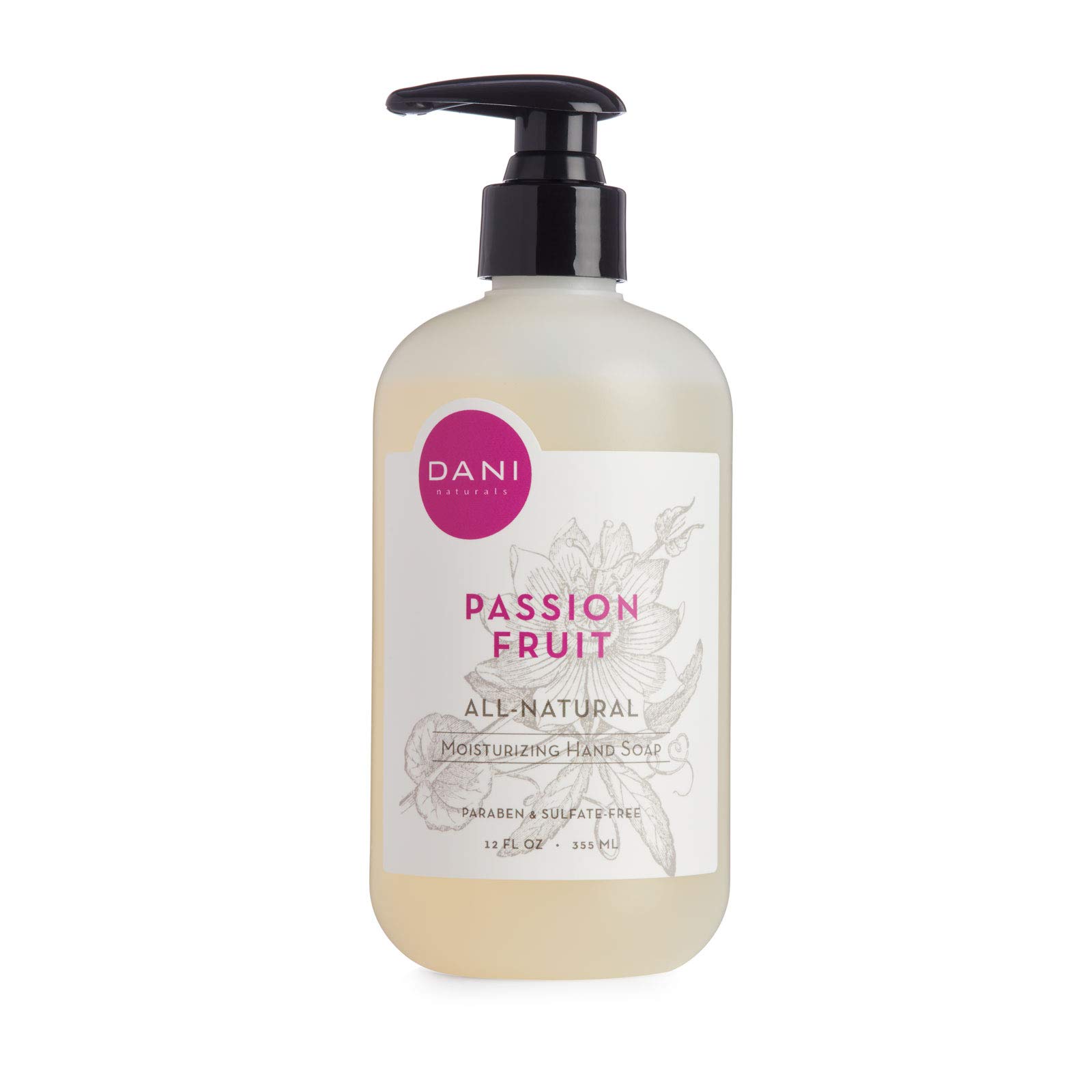 DANINaturals Moisturizing Hand Soap - Passion Fruit Scent, Hydrating, Sulfate-Free & Paraben-Free, 12 Oz Bottle with Pump, Gentle Cleansing for Dry Skin