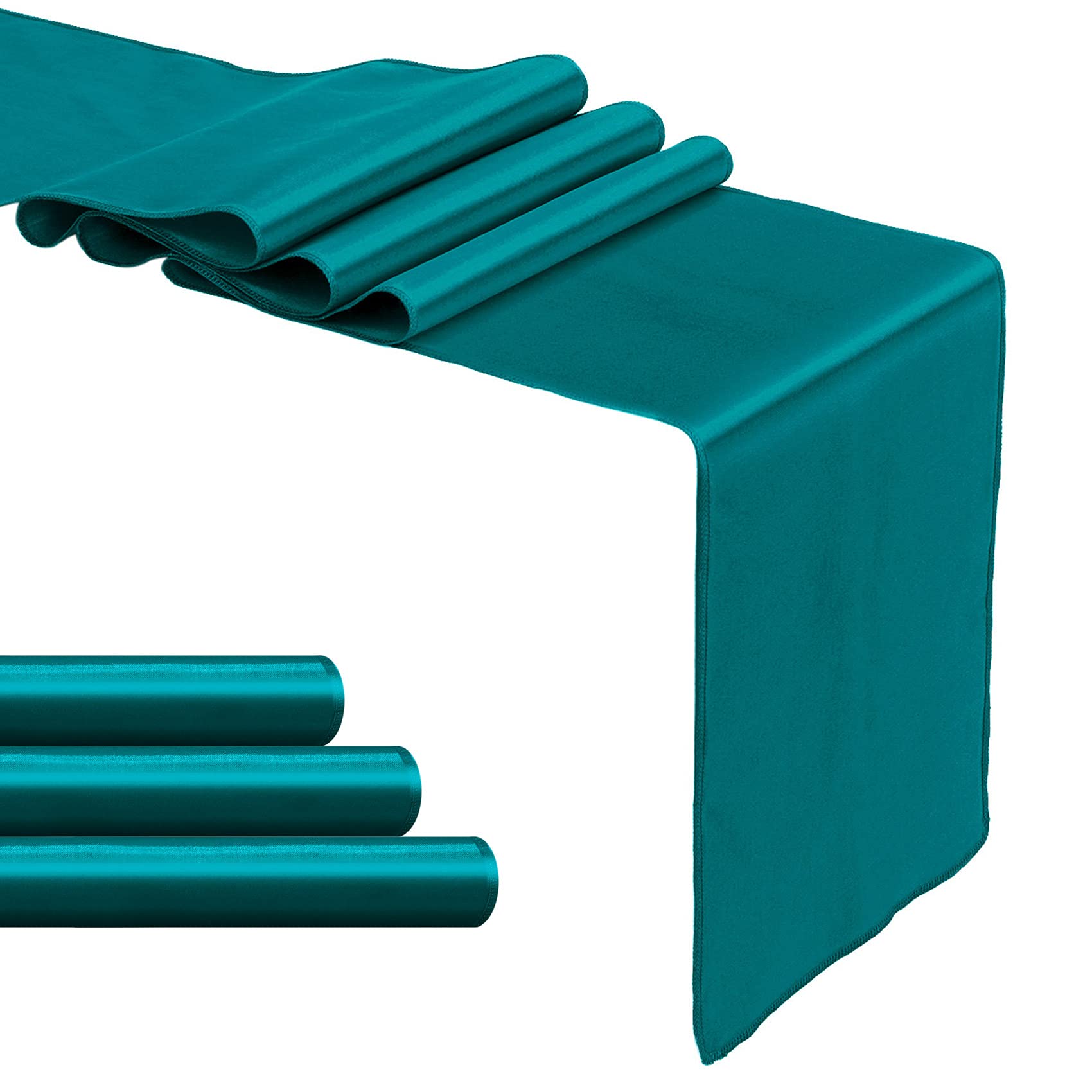 4-Pack Peacock Blue Satin Table Runner 12 x 108 Inch Long Bright and Smooth Silk Fabric Table Runner for Wedding Banquet Birthday Party Decoration